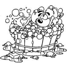 Two funny characters taking a bubble bath coloring page