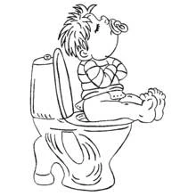 Sleepy boy sitting on the toilet coloring page