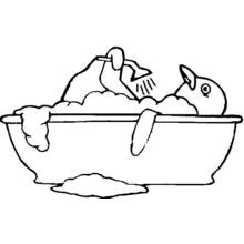 Duck taking a bubble bath coloring page