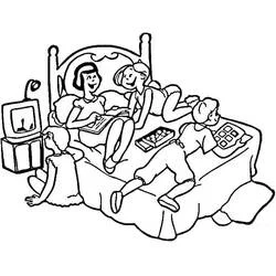 Friends having fun in the bedroom coloring page