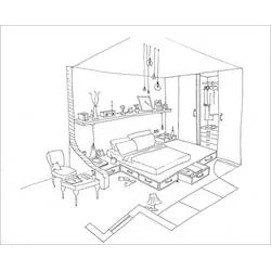 Bedroom interior with furniture and decor coloring page