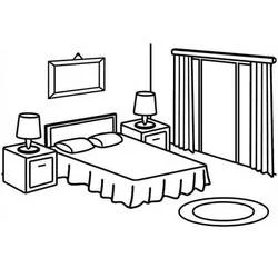 Bedroom with bed and nightstands coloring page