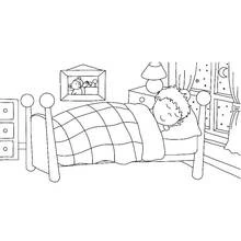 Boy sleeping in his bedroom coloring page
