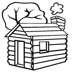 Log cabin with smoking chimney coloring page