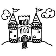 Castle with two towers and flags coloring page