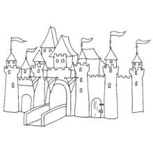 Round-towered castle with battlements coloring page