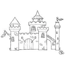 Castle with chained wooden door coloring page