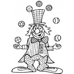 Clown in checkered top hat with seven balls coloring page