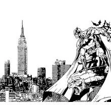 Batman crouched atop a gargoyle over the city coloring page