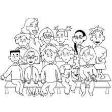 Class photo with teacher and students coloring page