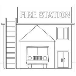 Fire station with truck and ladder coloring page