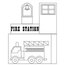 Fire station with fire truck coloring page