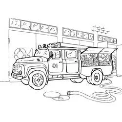 Fire truck parked in front of the station coloring page