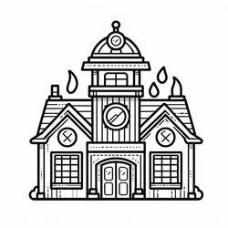 Fire station with tall bell tower coloring page