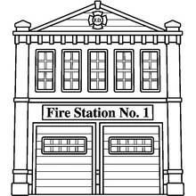 Fire Station No. 1 facade with garage doors coloring page