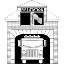 Fire station with truck in the garage coloring page