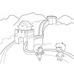 Children visiting the Great Wall of China coloring page