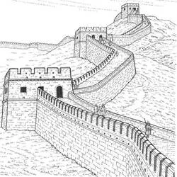 Great Wall of China winding over hills coloring page