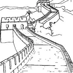 Great Wall of China winding through mountains coloring page