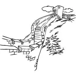 Great Wall of China winding over the hills coloring page