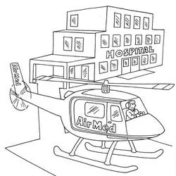 Hospital with medical helicopter coloring page