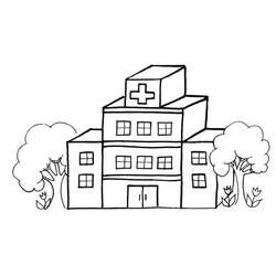 Small hospital building with cross sign coloring page