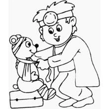 Boy doctor examining a teddy bear patient coloring page