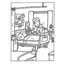 Nurse caring for a patient in hospital room coloring page