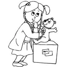 Little girl playing doctor with teddy bear coloring page
