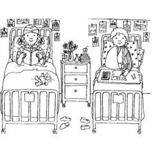 Two children in hospital beds coloring page
