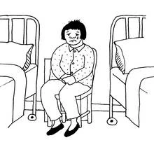Woman crying between two hospital beds coloring page
