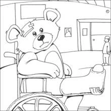 Teddy bear in a wheelchair at the hospital coloring page
