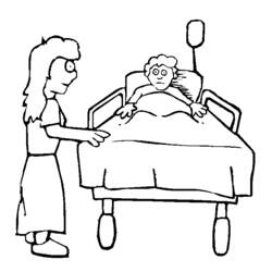 Nurse visiting a patient in a hospital bed coloring page