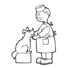 Doctor examining a small dog coloring page
