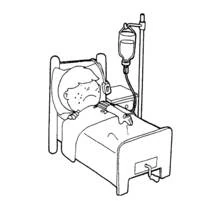 Boy lying in a hospital bed with an IV drip coloring page