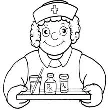 Nurse holding a tray of medicine coloring page