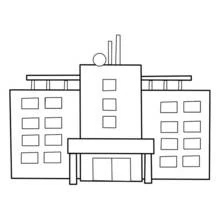 Hospital building with tall central tower coloring page