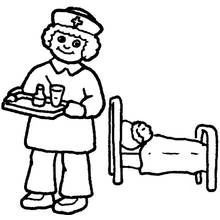 Nurse bringing a tray to a patient coloring page