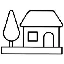 Simple house with a tree coloring page