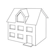 House with dormer window and six panes coloring page