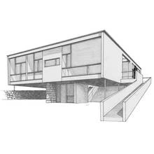 Modern house on stone foundation with ramp coloring page