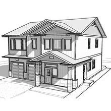 Modern two-story house with garage coloring page