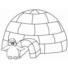Igloo with a happy penguin coloring page