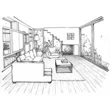Living room in perspective drawing coloring page