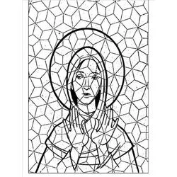 Praying woman with halo in mosaic pattern coloring page