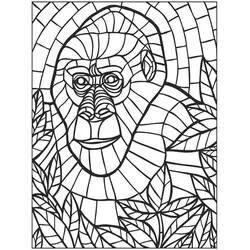 Mosaic gorilla face among leaves coloring page