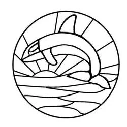 Orca mosaic leaping over the waves coloring page