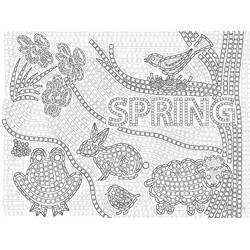 Mosaic of spring with animals and flowers coloring page