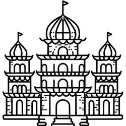 Palace with flags and dotted walls coloring page