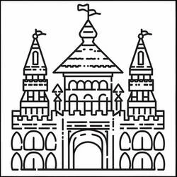 Palace with three towers and flags coloring page
